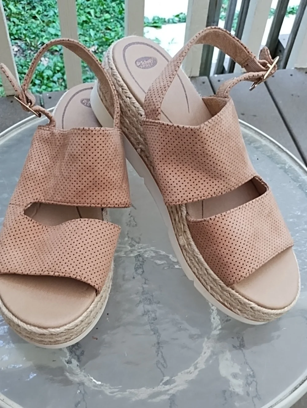 Dr Scholls Perforated Slingback Espadrille Sandals — Tan